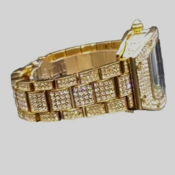 Mens Goldplated Iced Out Simulated Diamond Waterproof Quartz Movement Watch - Picture 10 of 12